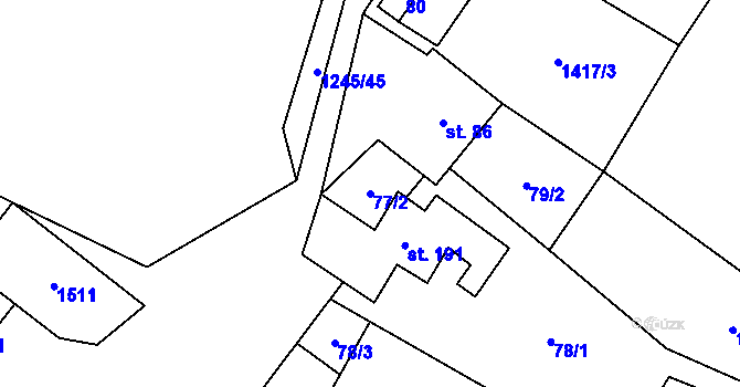 Parcela st. 77/2 v KÚ Otinoves, Katastrální mapa