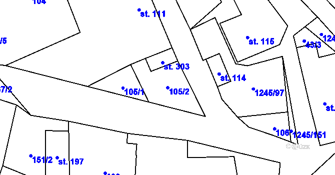 Parcela st. 105/2 v KÚ Otinoves, Katastrální mapa