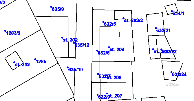 Parcela st. 632/6 v KÚ Otinoves, Katastrální mapa