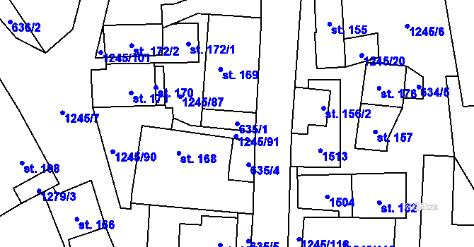 Parcela st. 635/1 v KÚ Otinoves, Katastrální mapa