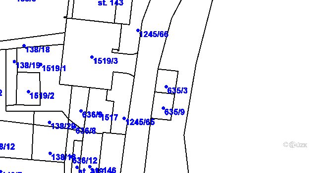 Parcela st. 635/3 v KÚ Otinoves, Katastrální mapa