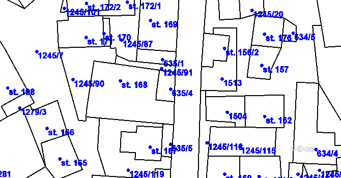 Parcela st. 635/4 v KÚ Otinoves, Katastrální mapa