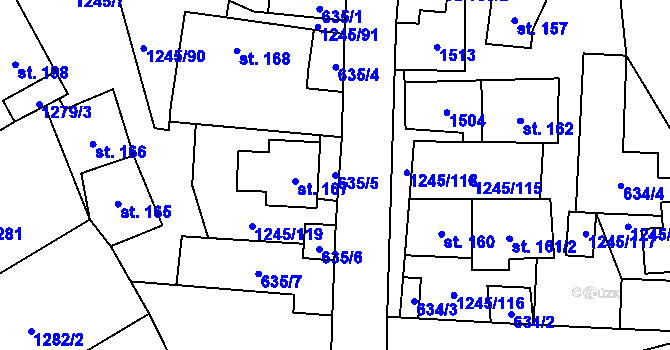 Parcela st. 635/5 v KÚ Otinoves, Katastrální mapa
