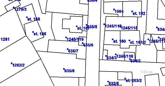 Parcela st. 635/6 v KÚ Otinoves, Katastrální mapa
