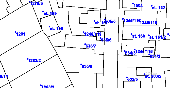 Parcela st. 635/7 v KÚ Otinoves, Katastrální mapa