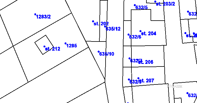 Parcela st. 635/10 v KÚ Otinoves, Katastrální mapa