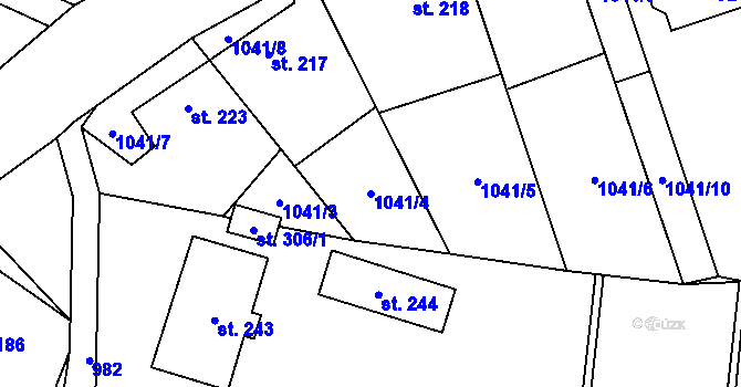 Parcela st. 1041/4 v KÚ Otinoves, Katastrální mapa