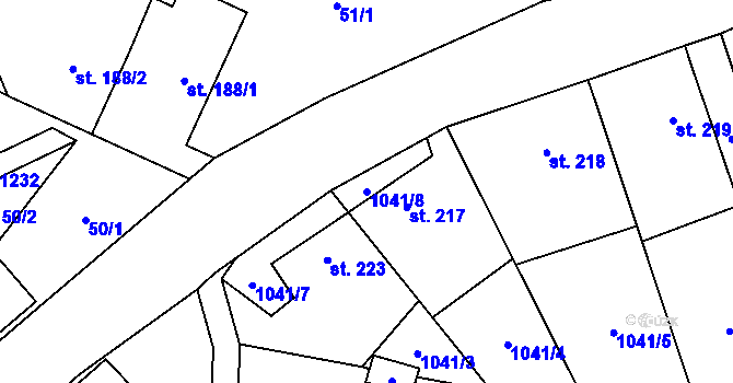 Parcela st. 1041/8 v KÚ Otinoves, Katastrální mapa