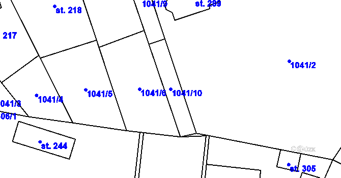 Parcela st. 1041/10 v KÚ Otinoves, Katastrální mapa
