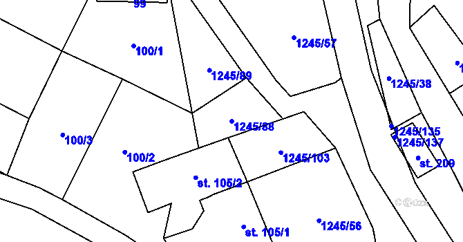 Parcela st. 1245/88 v KÚ Otinoves, Katastrální mapa