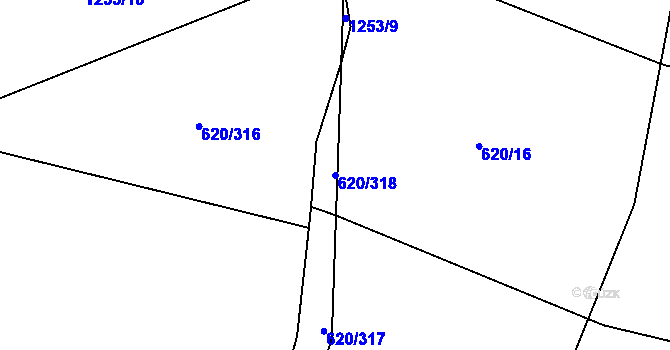 Parcela st. 620/318 v KÚ Otinoves, Katastrální mapa