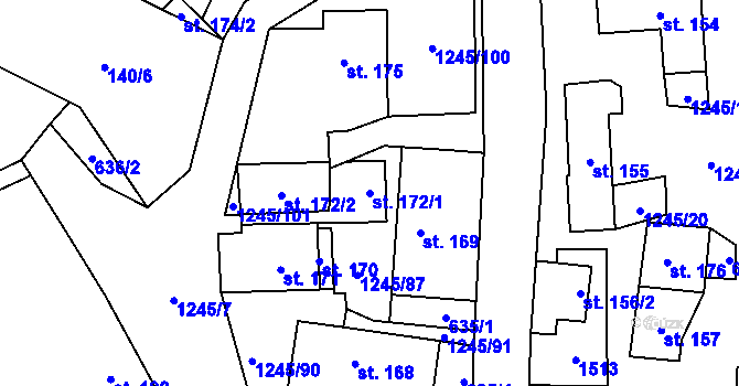 Parcela st. 172/1 v KÚ Otinoves, Katastrální mapa