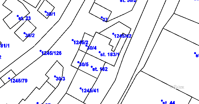 Parcela st. 183/1 v KÚ Otinoves, Katastrální mapa