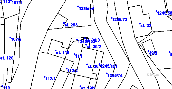 Parcela st. 30/2 v KÚ Otinoves, Katastrální mapa