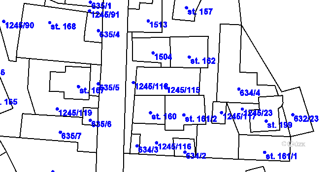 Parcela st. 1245/115 v KÚ Otinoves, Katastrální mapa
