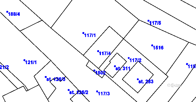 Parcela st. 117/4 v KÚ Otinoves, Katastrální mapa