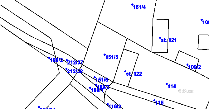 Parcela st. 151/5 v KÚ Otinoves, Katastrální mapa