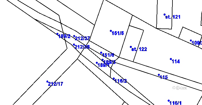 Parcela st. 151/6 v KÚ Otinoves, Katastrální mapa