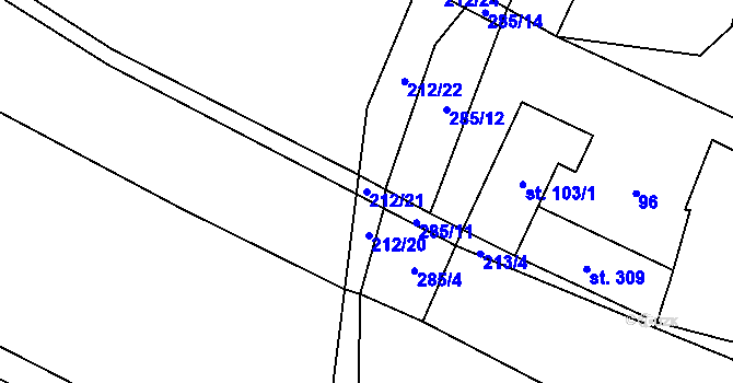 Parcela st. 212/21 v KÚ Otinoves, Katastrální mapa