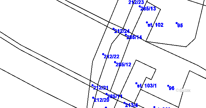 Parcela st. 212/22 v KÚ Otinoves, Katastrální mapa