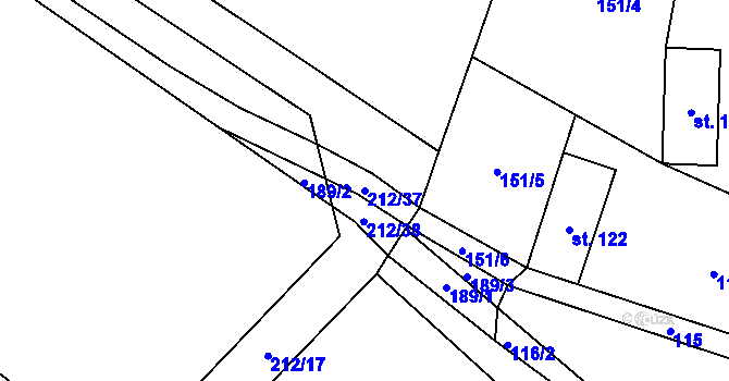 Parcela st. 212/37 v KÚ Otinoves, Katastrální mapa