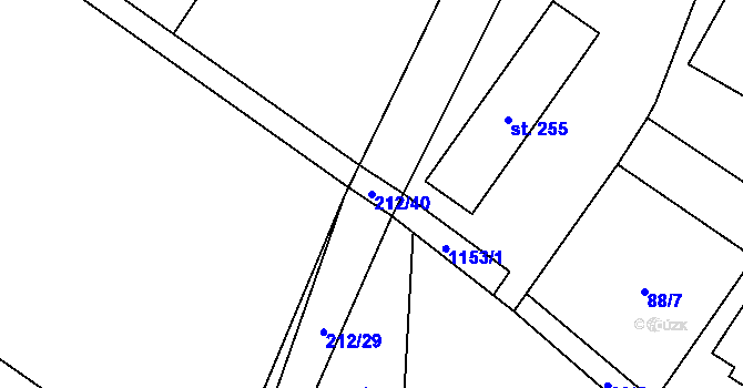 Parcela st. 212/40 v KÚ Otinoves, Katastrální mapa