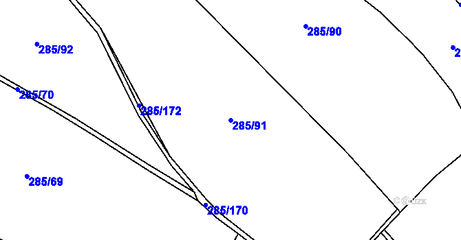 Parcela st. 285/91 v KÚ Otinoves, Katastrální mapa