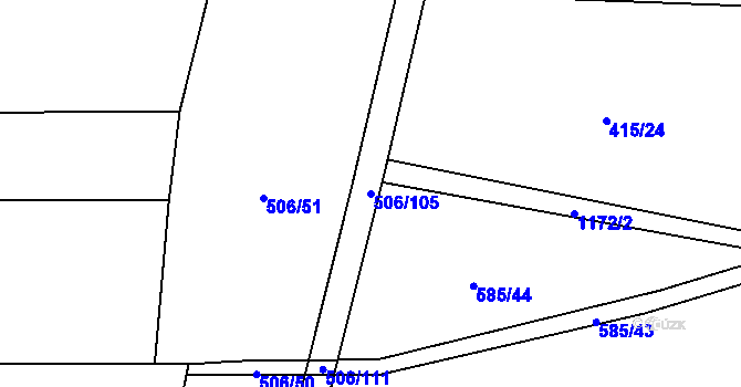 Parcela st. 506/105 v KÚ Otinoves, Katastrální mapa