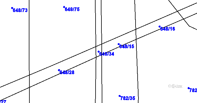 Parcela st. 648/34 v KÚ Otinoves, Katastrální mapa