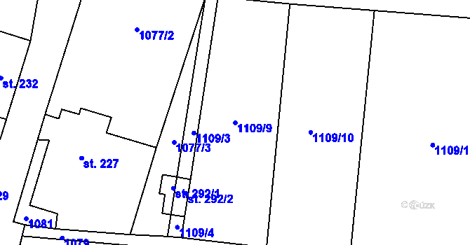 Parcela st. 1109/9 v KÚ Otinoves, Katastrální mapa