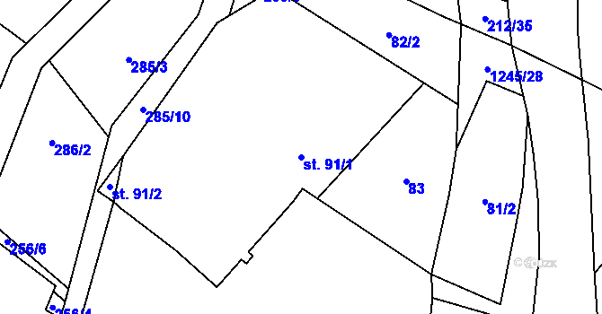 Parcela st. 91/1 v KÚ Otinoves, Katastrální mapa