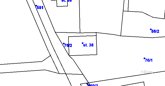 Parcela st. 38 v KÚ Otmíče, Katastrální mapa