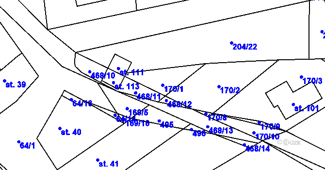 Parcela st. 170/1 v KÚ Otmíče, Katastrální mapa