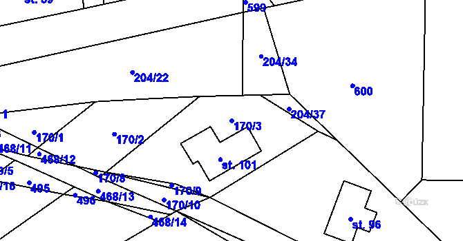 Parcela st. 170/3 v KÚ Otmíče, Katastrální mapa