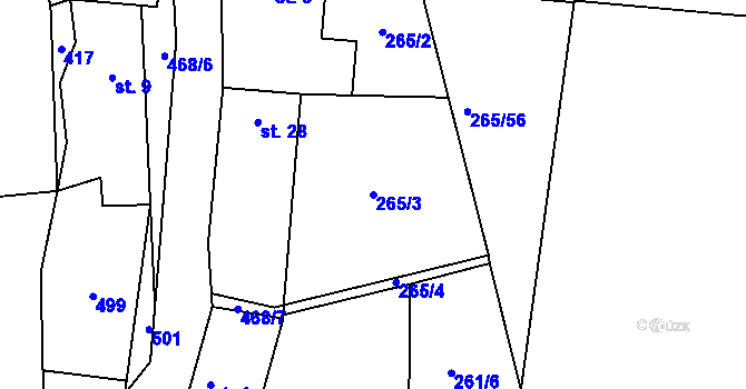 Parcela st. 265/3 v KÚ Otmíče, Katastrální mapa