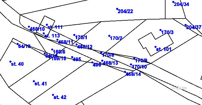 Parcela st. 170/8 v KÚ Otmíče, Katastrální mapa