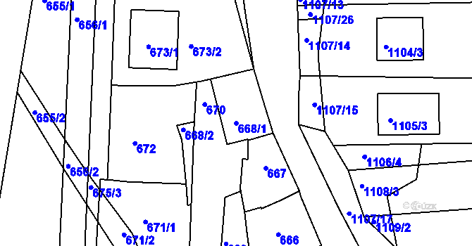 Parcela st. 668/1 v KÚ Otnice, Katastrální mapa