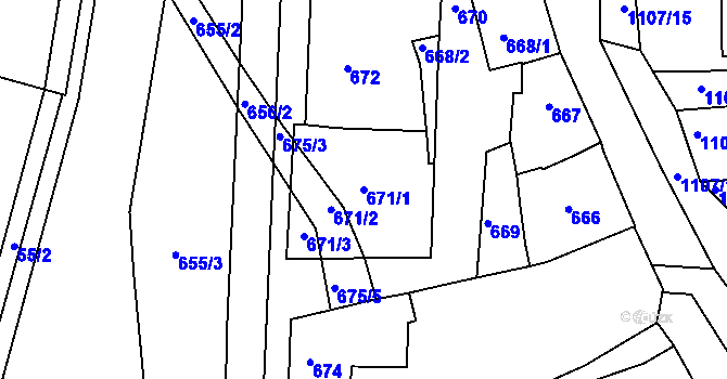 Parcela st. 671/1 v KÚ Otnice, Katastrální mapa