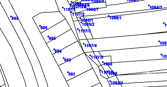 Parcela st. 1107/4 v KÚ Otnice, Katastrální mapa