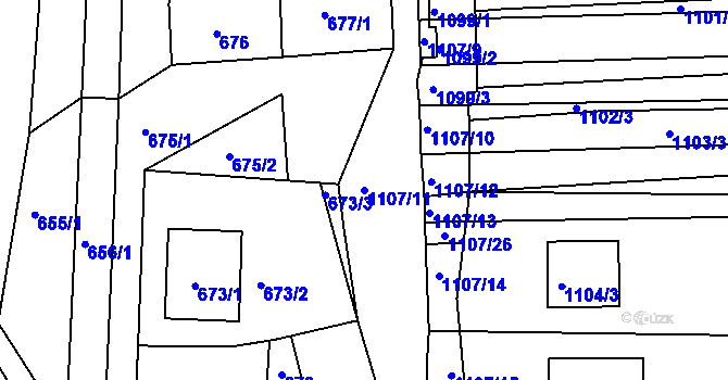 Parcela st. 1107/11 v KÚ Otnice, Katastrální mapa