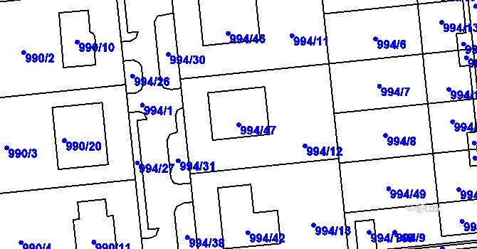 Parcela st. 994/47 v KÚ Otnice, Katastrální mapa