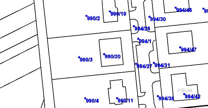 Parcela st. 990/20 v KÚ Otnice, Katastrální mapa