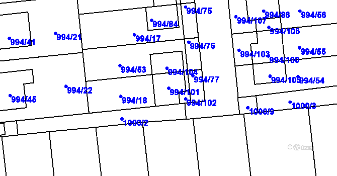 Parcela st. 994/101 v KÚ Otnice, Katastrální mapa