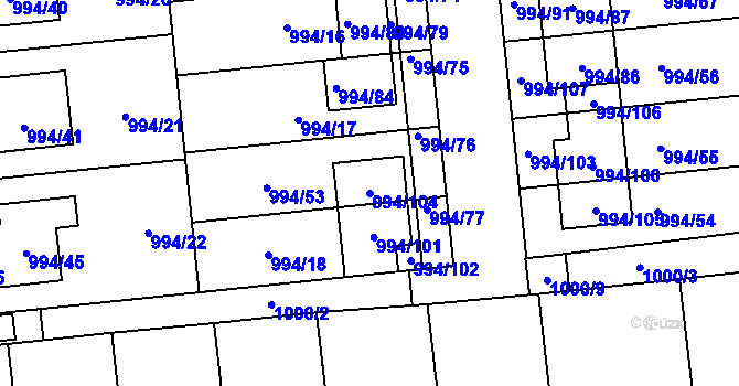 Parcela st. 994/104 v KÚ Otnice, Katastrální mapa