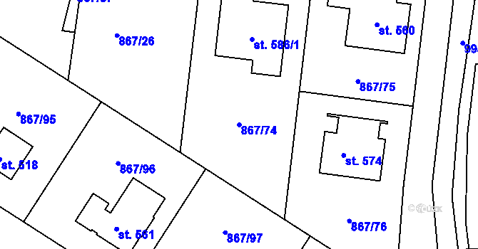 Parcela st. 867/74 v KÚ Otovice u Karlových Var, Katastrální mapa
