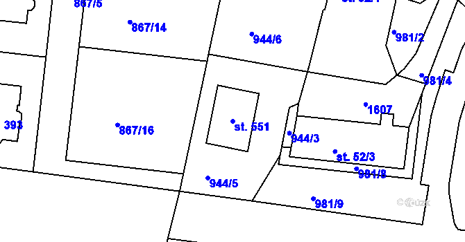 Parcela st. 551 v KÚ Otovice u Karlových Var, Katastrální mapa