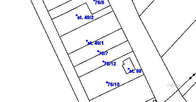 Parcela st. 76/7 v KÚ Otradice, Katastrální mapa