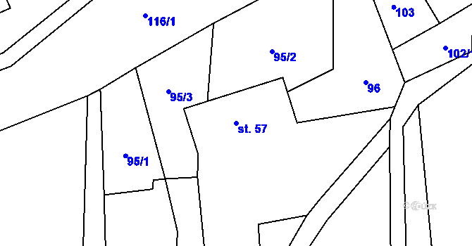 Parcela st. 57 v KÚ Otradov, Katastrální mapa