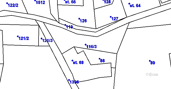 Parcela st. 116/3 v KÚ Otradov, Katastrální mapa