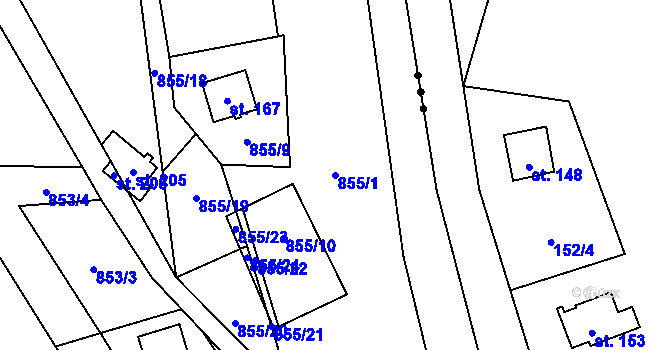 Parcela st. 855/1 v KÚ Otradov, Katastrální mapa